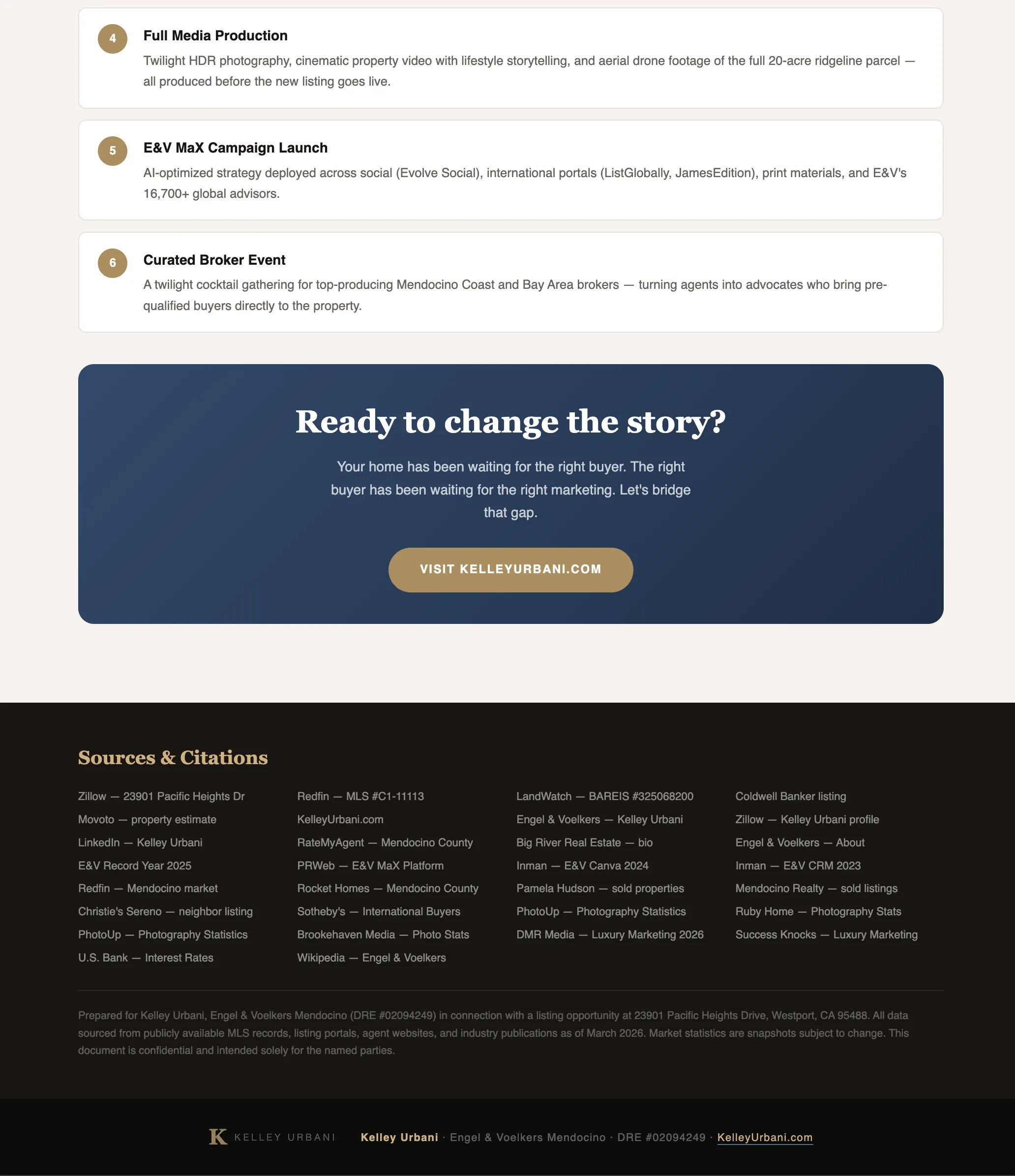Realest report footer showing agent branding, logo, and website from the Brand Kit.